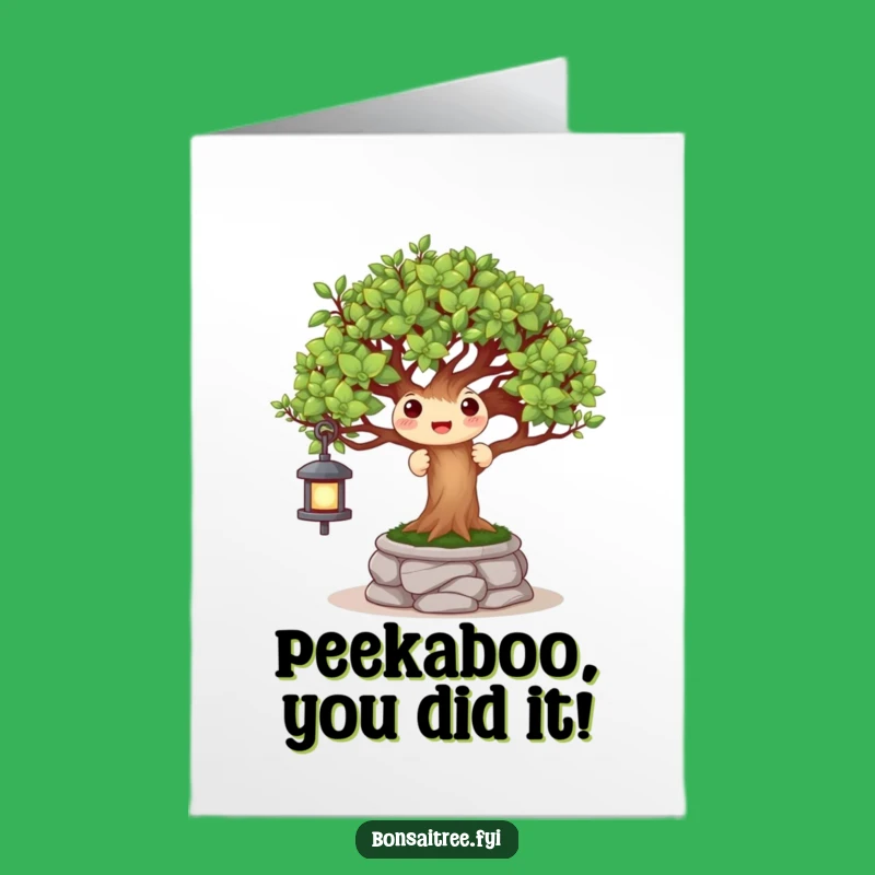Free Printable Congrats Card: Playful Bonsai Peek-a-Boo Humor Downloadable