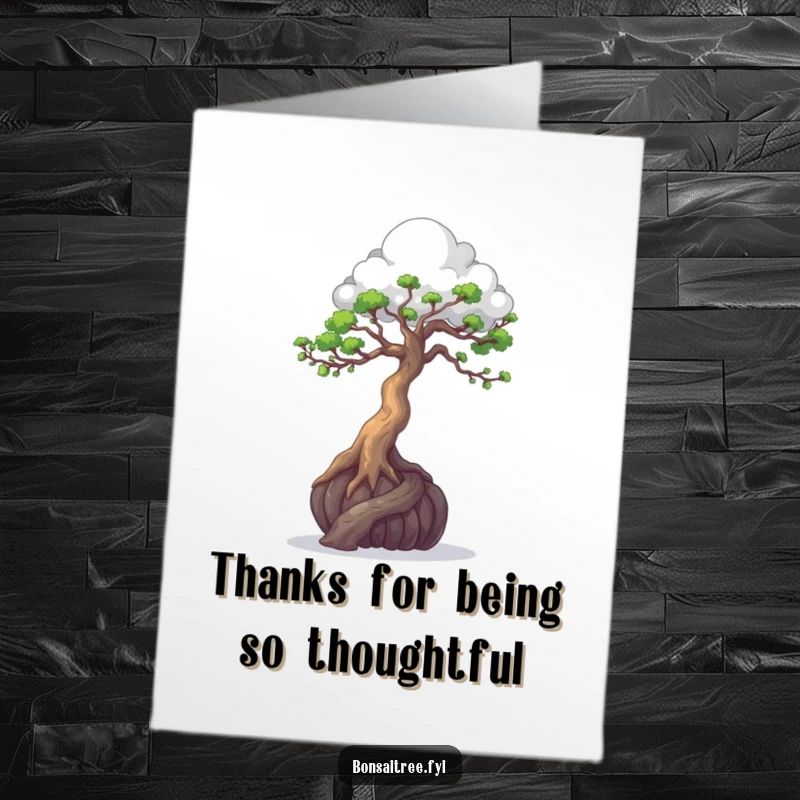 Funny Free Printable Thank You Card: A bonsai tree artistically sculpts a cloud with its branches, a creative expression of thanks.