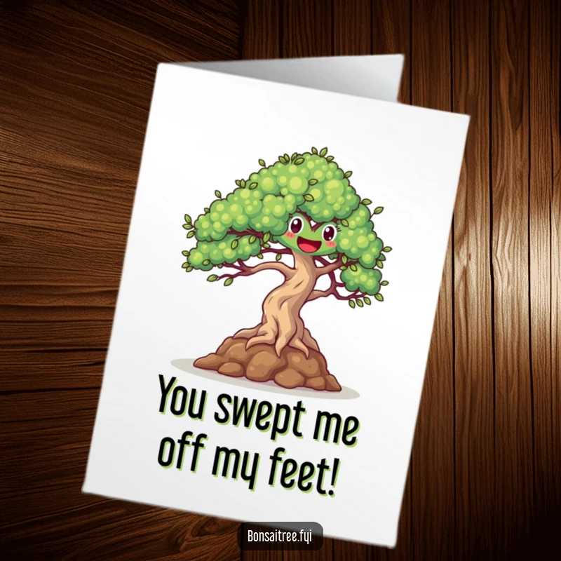 Funny Free Printable Thank You Card: A happy bonsai tree dances freely in a gentle breeze, a joyful thank you.