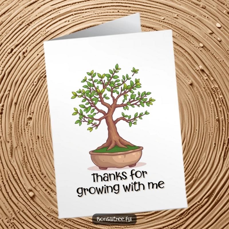 Funny Free Printable Thank You Card: A comical bonsai tree juggling its own tiny leaves, expressing heartfelt gratitude with a twist.