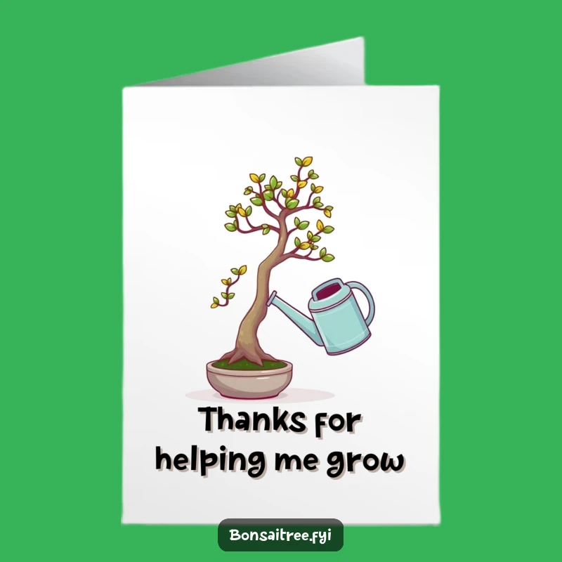 Free Printable Thank You Card: Comical Bonsai Watering Can Humor Downloadable