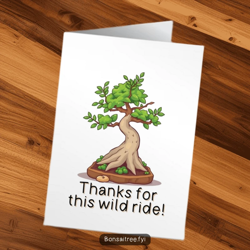Funny Free Printable Thank You Card: A bonsai tree character doing a silly somersault, conveying thanks with playful energy.
