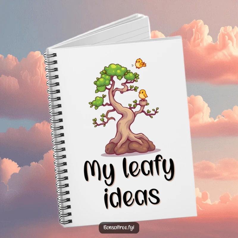 Funny Bonsai Tree Notebook: A cute bonsai tree character giggling joyfully as a tiny bird visits its highest branch.