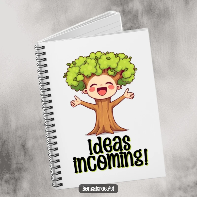Funny notebook with a happy, cheering tree design, ideal for writing, drawing, and planning.