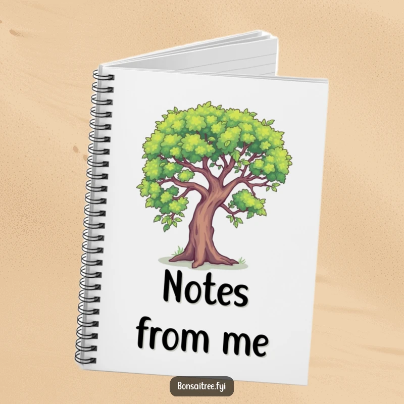 Funny notebook with a small tree design, appearing to whisper funny secrets on its cover.