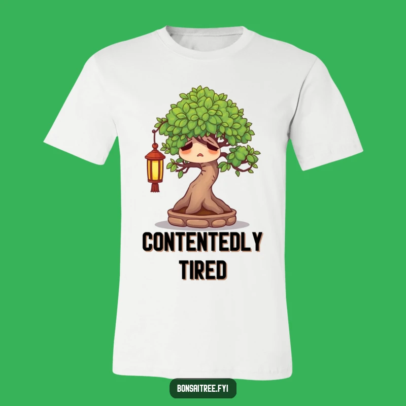 Funny Weary Bonsai Tree T-Shirt - Content Sighing Character Tee, Perfect Gift