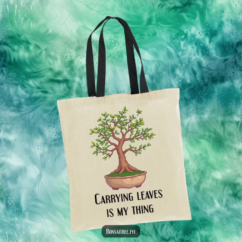Funny Bonsai Tree Tote Bag: A stylish bag with a funny graphic of a bonsai tree juggling its own leaves.