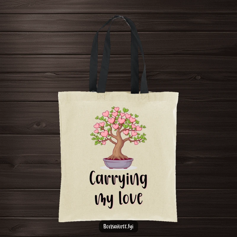 Funny tote bag featuring a tree with heart-shaped leaves, a charming accessory for carrying items.